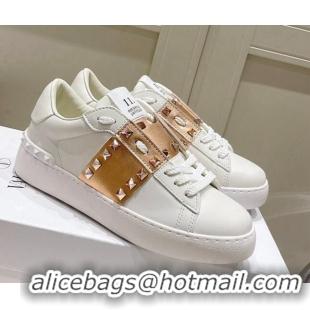 Duplicate Valentino Untitled Calfskin Open Sneakers with Gold Stripe White 2052520