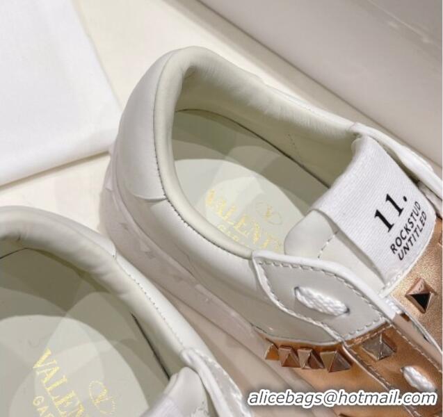 Duplicate Valentino Untitled Calfskin Open Sneakers with Gold Stripe White 2052520