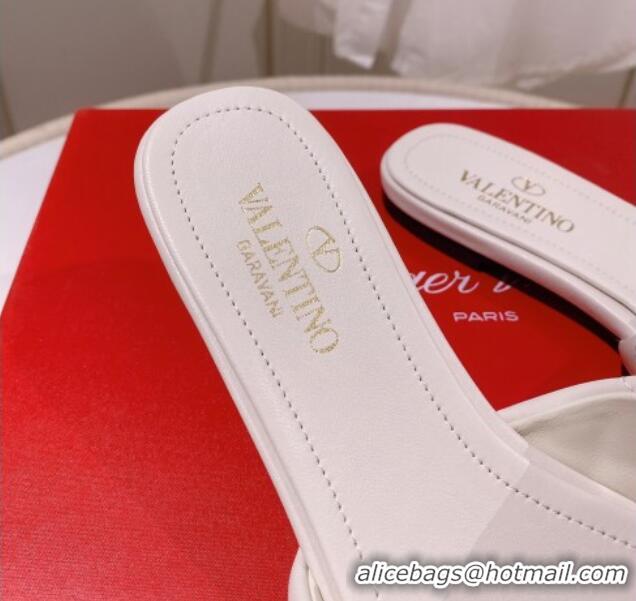 Low Cost Valentino Roman Stud Flat Slide Sandals White 2062296