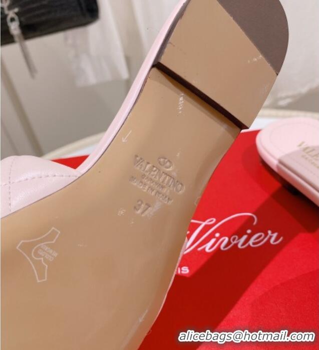 Top Design Valentino Roman Stud Flat Slide Sandals Light Pink 062299