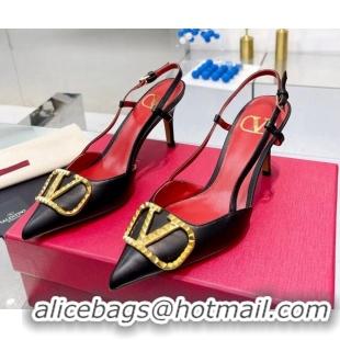 Purchase Valentino VLogo Rockstud Calfskin Slingback Pumps Black/Gold 0622101