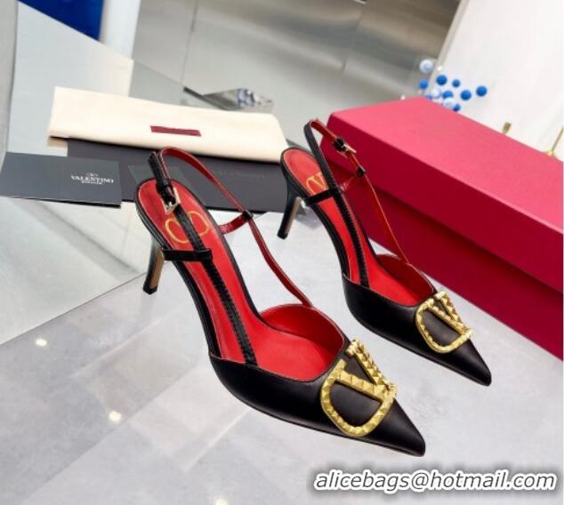 Purchase Valentino VLogo Rockstud Calfskin Slingback Pumps Black/Gold 0622101