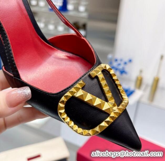 Purchase Valentino VLogo Rockstud Calfskin Slingback Pumps Black/Gold 0622101