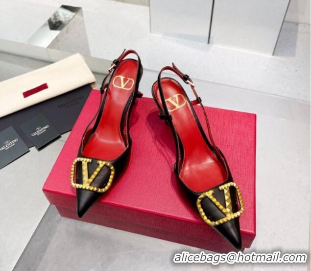 Purchase Valentino VLogo Rockstud Calfskin Slingback Pumps Black/Gold 0622101