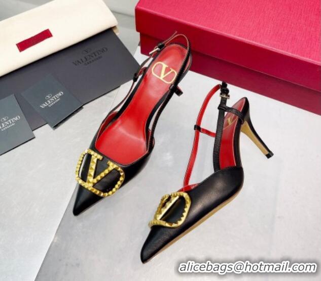 Purchase Valentino VLogo Rockstud Calfskin Slingback Pumps Black/Gold 0622101