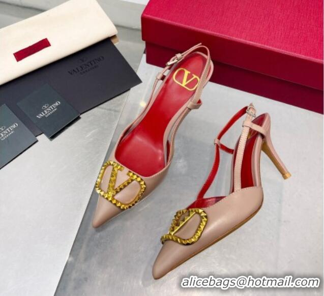 Low Price Valentino VLogo Rockstud Calfskin Slingback Pumps Pink/Gold 0622102