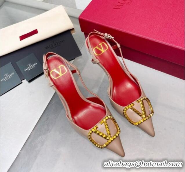 Low Price Valentino VLogo Rockstud Calfskin Slingback Pumps Pink/Gold 0622102