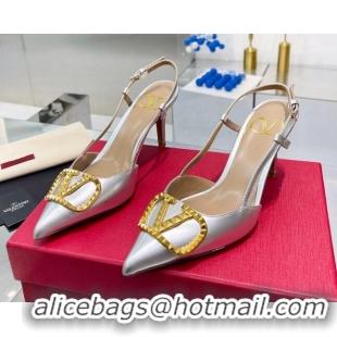 Sophisticated Valentino VLogo Rockstud Calfskin Slingback Pumps Silver/Gold 0622103