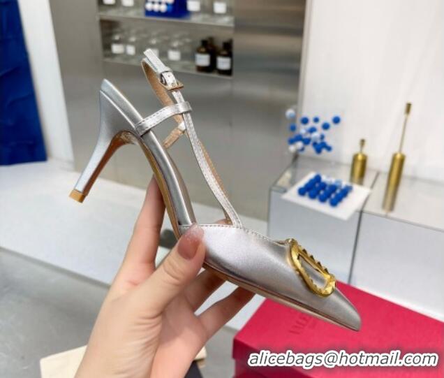 Sophisticated Valentino VLogo Rockstud Calfskin Slingback Pumps Silver/Gold 0622103