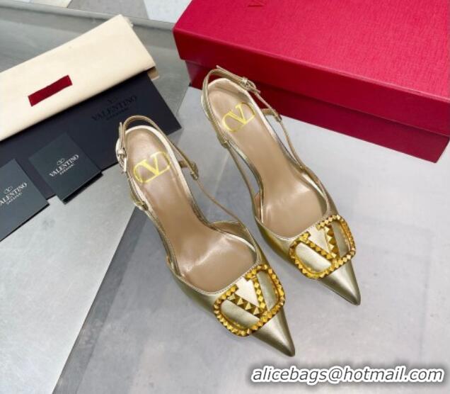 Sumptuous Valentino VLogo Rockstud Calfskin Slingback Pumps Light Gold 622104