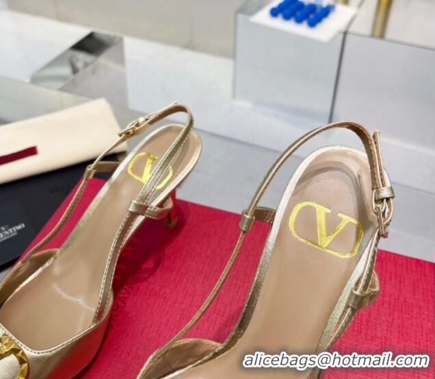 Sumptuous Valentino VLogo Rockstud Calfskin Slingback Pumps Light Gold 622104