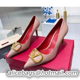 Durable Valentino VLogo Rockstud Calfskin Pumps Pink 0622106