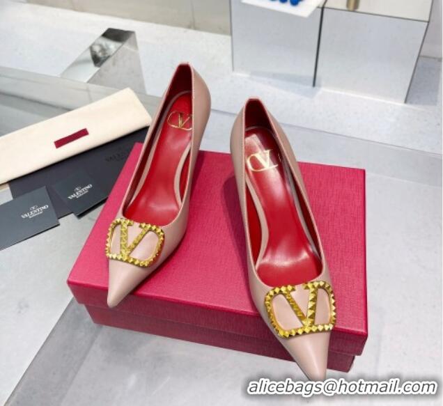 Durable Valentino VLogo Rockstud Calfskin Pumps Pink 0622106