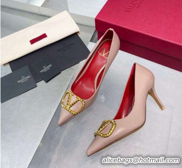 Durable Valentino VLogo Rockstud Calfskin Pumps Pink 0622106