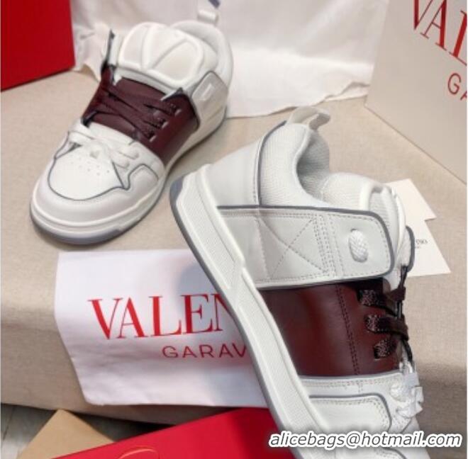 Popular Style Valentino One Stud Calfskin Sneakers with Stripe White/Brown 0622109