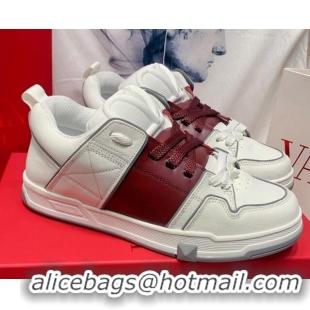 Good Product Valentino One Stud Calfskin Sneakers with Stripe White/Burgundy 0622111