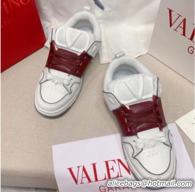 Good Product Valentino One Stud Calfskin Sneakers with Stripe White/Burgundy 0622111