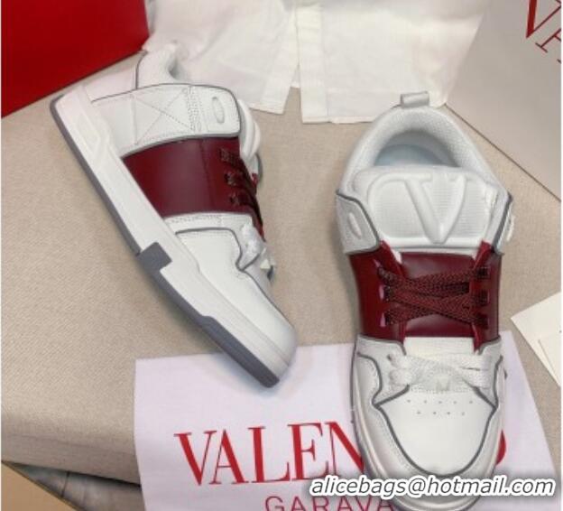 Good Product Valentino One Stud Calfskin Sneakers with Stripe White/Burgundy 0622111