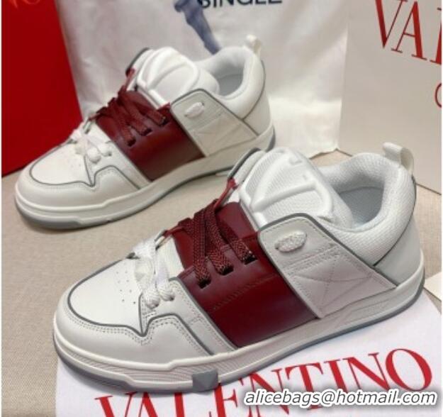 Good Product Valentino One Stud Calfskin Sneakers with Stripe White/Burgundy 0622111