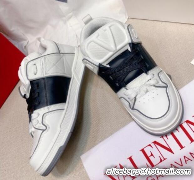 Luxurious Valentino One Stud Calfskin Sneakers with Stripe White/Black 0622112