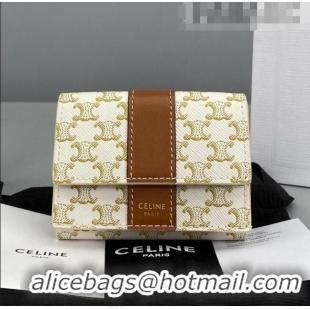 Top Design Celine Triomphe Small Wallet 60028 White 2021