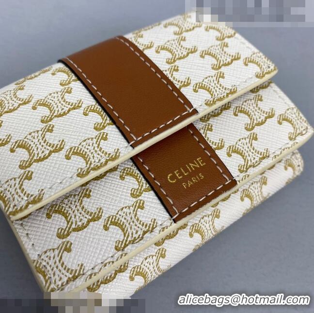 Top Design Celine Triomphe Small Wallet 60028 White 2021