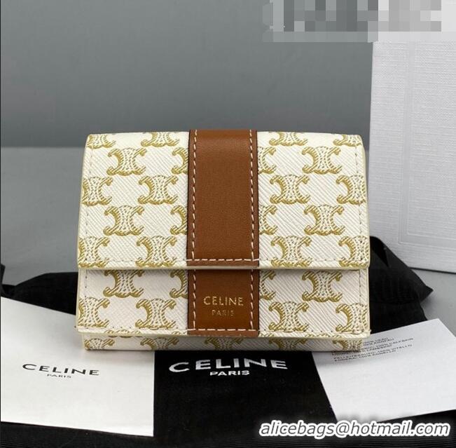 Top Design Celine Triomphe Small Wallet 60028 White 2021