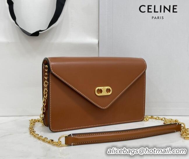 Super Quality Celine Maillon Triomphe Chain Wallet in Shiny Calfskin CE0412 Brown 2021