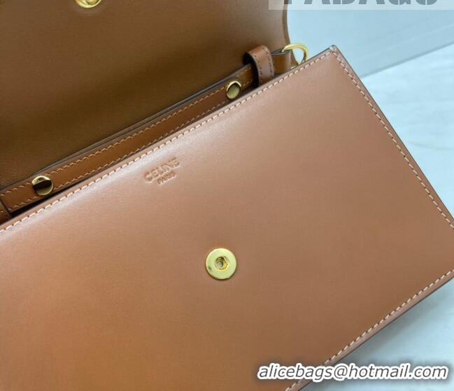 Super Quality Celine Maillon Triomphe Chain Wallet in Shiny Calfskin CE0412 Brown 2021