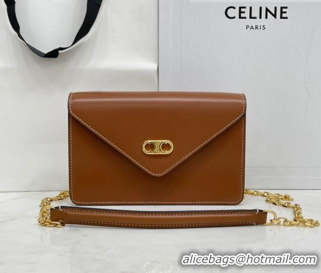 Super Quality Celine Maillon Triomphe Chain Wallet in Shiny Calfskin CE0412 Brown 2021