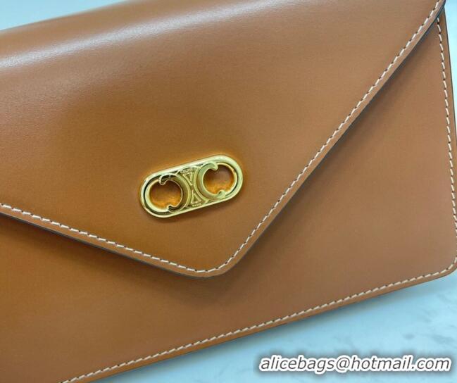 Super Quality Celine Maillon Triomphe Chain Wallet in Shiny Calfskin CE0412 Brown 2021