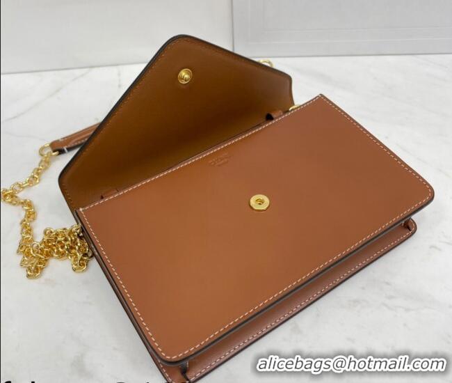 Super Quality Celine Maillon Triomphe Chain Wallet in Shiny Calfskin CE0412 Brown 2021