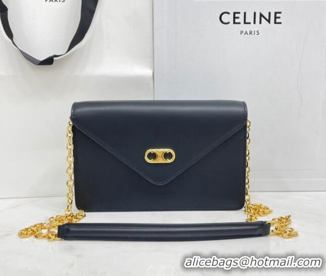 Famous Brand Celine Maillon Triomphe Chain Wallet in Shiny Calfskin CE0412 Black 2021