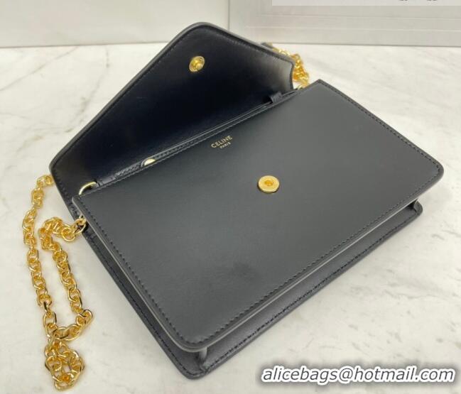 Famous Brand Celine Maillon Triomphe Chain Wallet in Shiny Calfskin CE0412 Black 2021