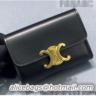 Luxurious Celine Compact Wallet in Shiny Calfskin 10I653 Black 2021