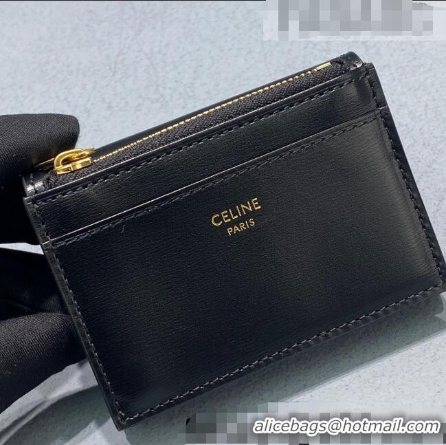 Luxurious Celine Compact Wallet in Shiny Calfskin 10I653 Black 2021