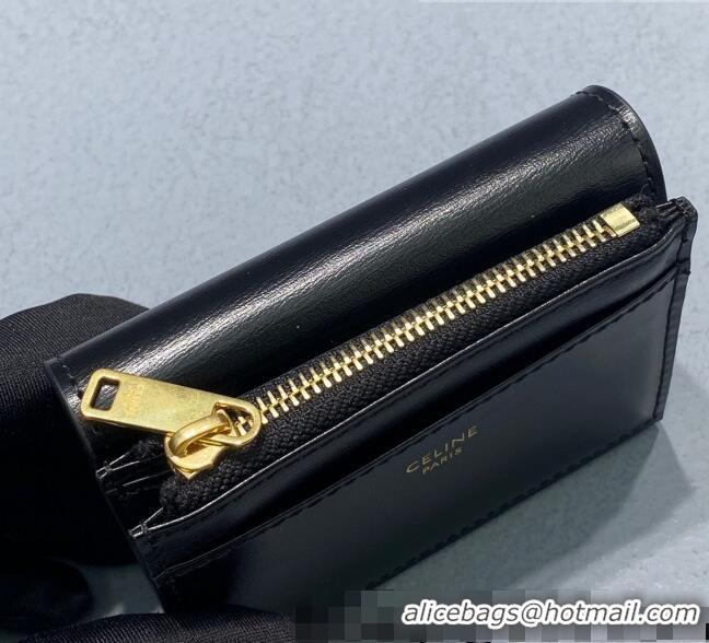 Luxurious Celine Compact Wallet in Shiny Calfskin 10I653 Black 2021