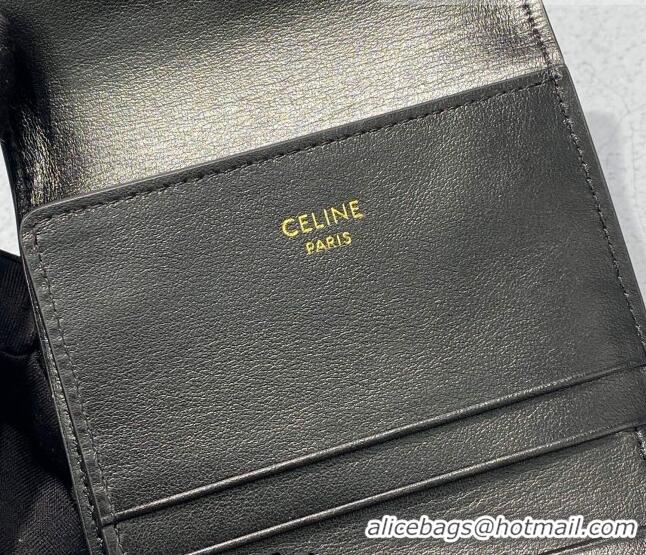 Luxurious Celine Compact Wallet in Shiny Calfskin 10I653 Black 2021