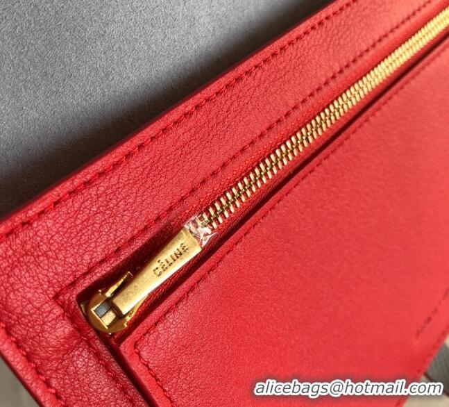 Top Quality Celine Palm-Grained Leather Passport Wallet CE1825 Grey/Red 2022