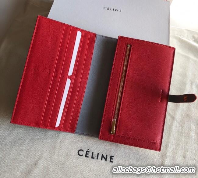 Top Quality Celine Palm-Grained Leather Passport Wallet CE1825 Grey/Red 2022