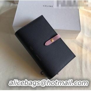 Pretty Style Celine Palm-Grained Leather Passport Wallet CE1825 Black/Pink 2022