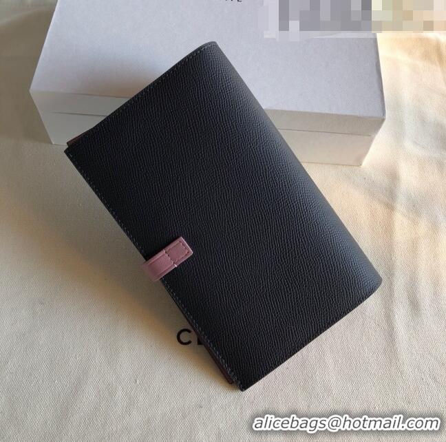 Pretty Style Celine Palm-Grained Leather Passport Wallet CE1825 Black/Pink 2022