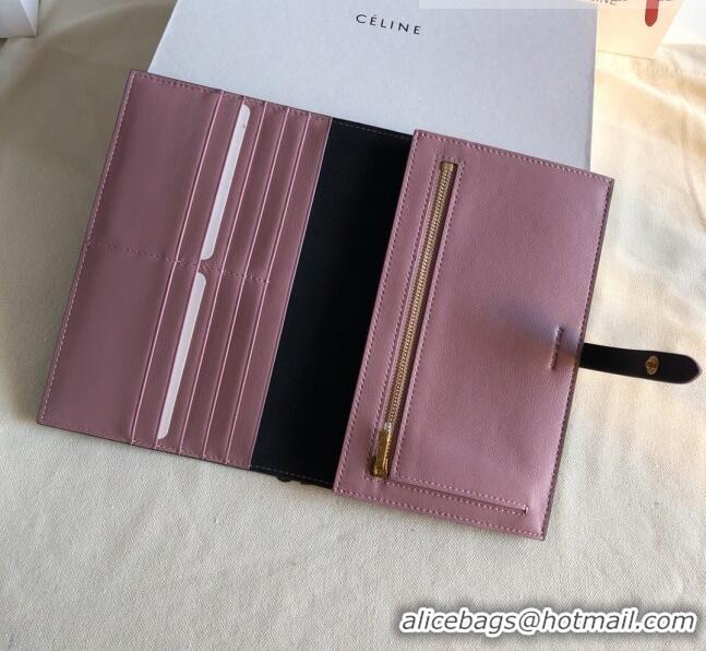 Pretty Style Celine Palm-Grained Leather Passport Wallet CE1825 Black/Pink 2022