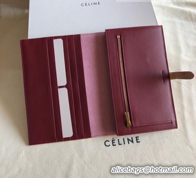 Well Crafted Celine Palm-Grained Leather Passport Wallet CE1825 Pink/Burgundy 2022