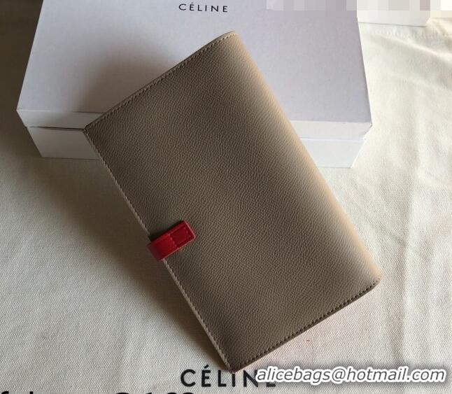 Top Quality Celine Palm-Grained Leather Passport Wallet CE1825 Beige/Red 2022