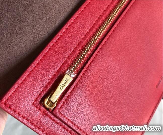 Top Quality Celine Palm-Grained Leather Passport Wallet CE1825 Beige/Red 2022