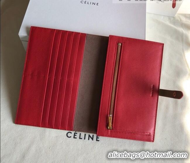 Top Quality Celine Palm-Grained Leather Passport Wallet CE1825 Beige/Red 2022