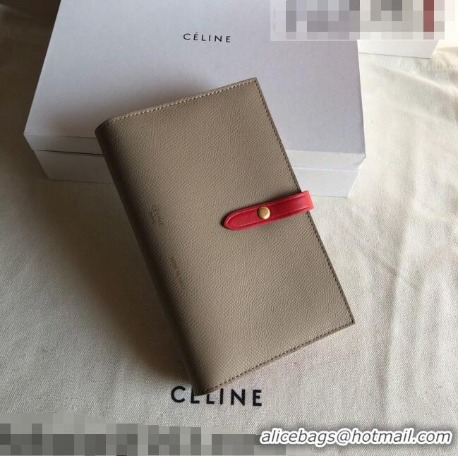 Top Quality Celine Palm-Grained Leather Passport Wallet CE1825 Beige/Red 2022