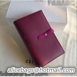 Top Design Celine Palm-Grained Leather Passport Wallet CE1825 Burgundy/Hot Pink 2022