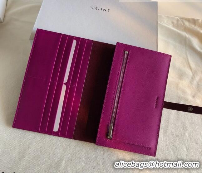 Top Design Celine Palm-Grained Leather Passport Wallet CE1825 Burgundy/Hot Pink 2022